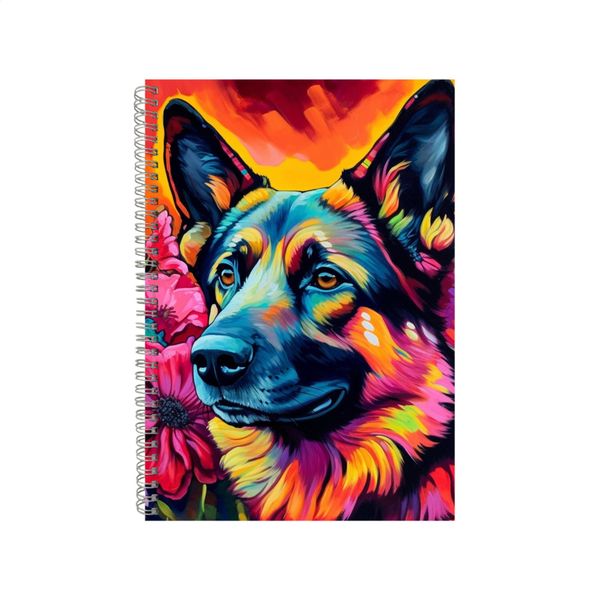 German Shepherd Orange Floral Neon Notebook Gift Idea A4 Notepad Pad 73