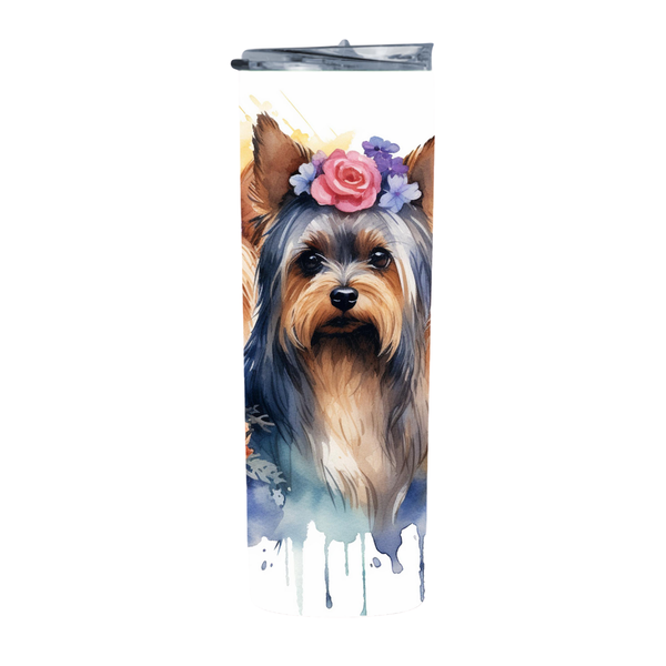 Yorky Flower Dogs 3 20 Oz Straight Skinny Tumbler 200