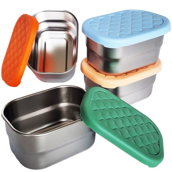 4Pack Stainless Steel Snack Containers Kids Cups Food Storage Leakproof Lid