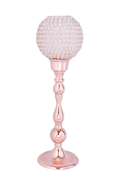 Rose Gold Acrylic Beaded Pillar Candle Holder - 68cm