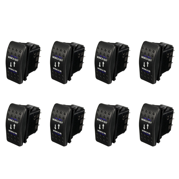 8X 12V 20A Winch in Winch Out ON-OFF-on Rocker Switch 7 Pin LED Blue