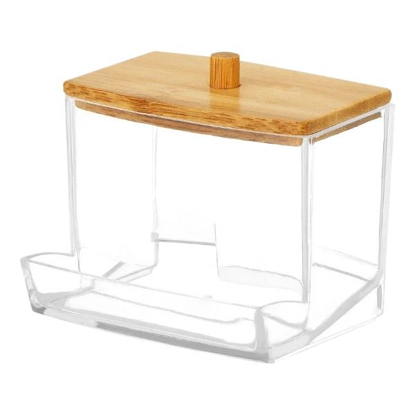 Acrylic Q-Tip Holder With Bamboo Lid - Wood