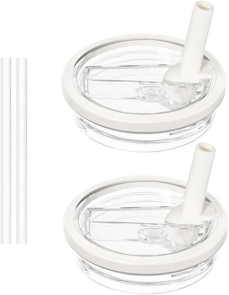 Anti-Spill Cup Lid Set for 40oz Cups, Includes 2 Lids and Straws - Cream