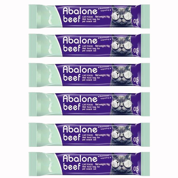 6 Piece Cat Treats Sticks Cat Wet Foods - Abalone Beef