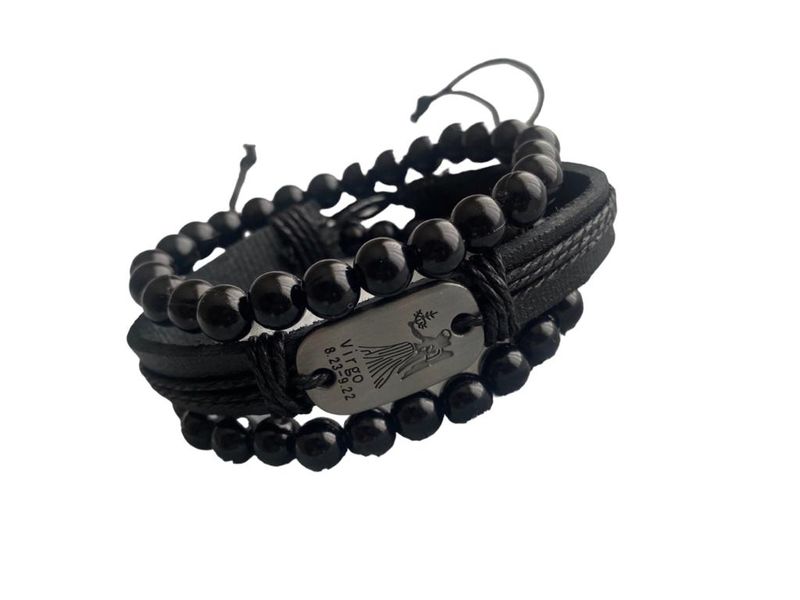 Virgo Star Sign Leather Strand and Beads Bracelet