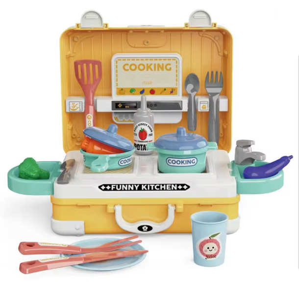 2 in 1 Suitcase Toy Box, Little Chef Kitchen Pay Set,