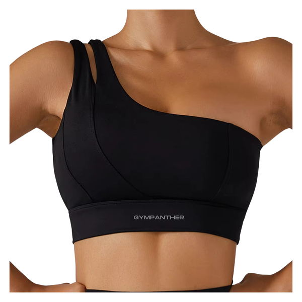 GymPanther Asymmetrical Oblique Shoulder Twin Strap Sports Bra