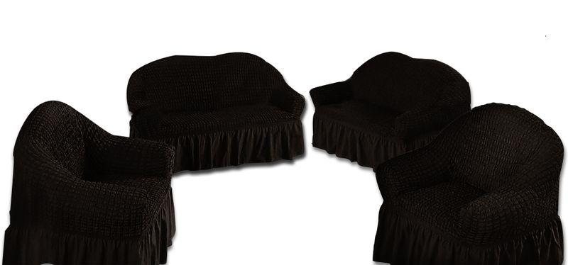 Decadent Ruffled 4 Piece Sofa &amp; Couch Slipcover Set -2 + 2 + 1 + 1 Maroon