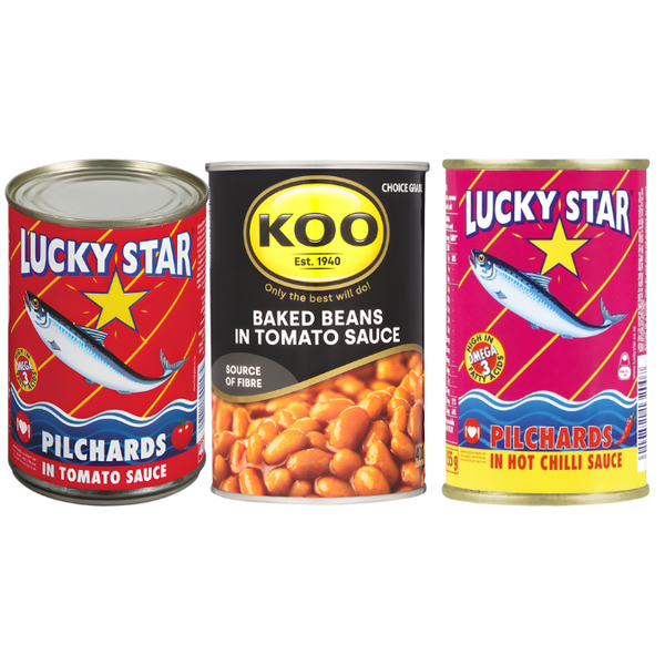 Lucky Star Pilchards in Tomato &amp; Chilli Sauce with Koo Baked Beans