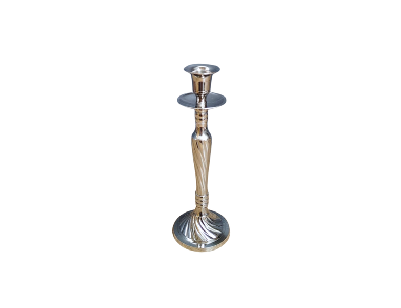 Silver Plated Dinner Candle Holder with Pattern - 25cm