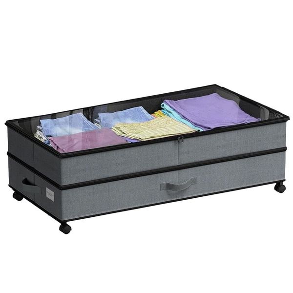 Large-Capacity Underbed Storage Container with Clear Lid and Wheels