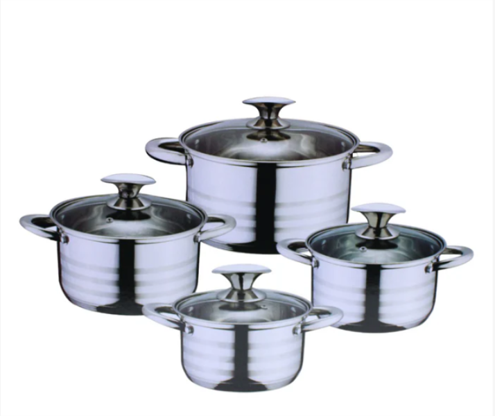 8-Piece Set of Stainless Steel Cookware with Glass Lid