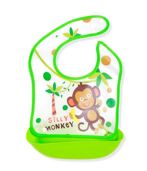 Print Baby EVA Bib, Waterproof Feeding Bib with Food Catcher for Infants