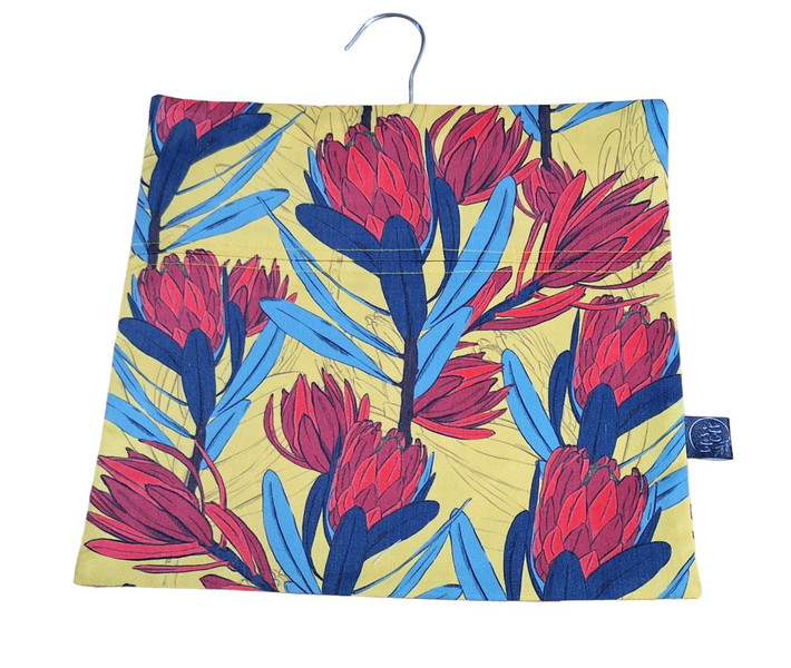 Laundry Peg Bag - Red Protea with Blue Leaves