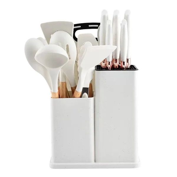 Silicone Cooking Utensils Set with Wooden Handle And Holder