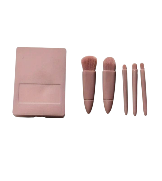 Travel Makeup Brush Kit -5 Small Brushes with Mirror Case for On-the-Go