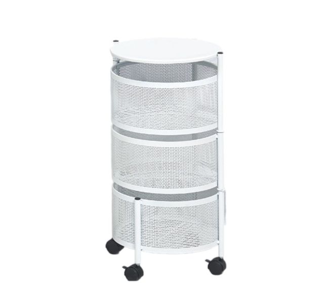 3-Layer Rotatable Kitchen Utility Trolley Cart Shelf Storage Rack - White