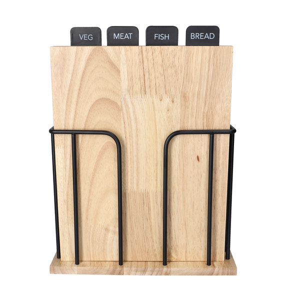 Danny Home Bamboo Cutting Board Set with Holder 4 Piece 32.6cm