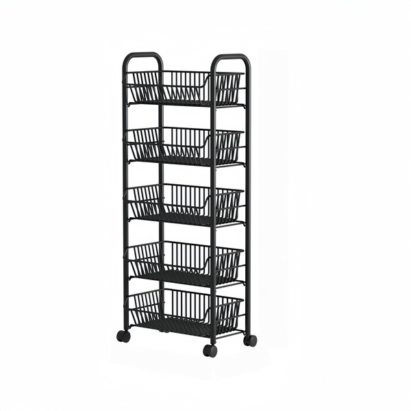 5-Tier Metal Kitchen Storage Cart with 360 Wheels, Removable Baskets