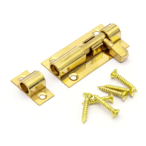 Kitro Barrel Bolt ,Straight ,Brass Plated 50mm , 4 Piece Set