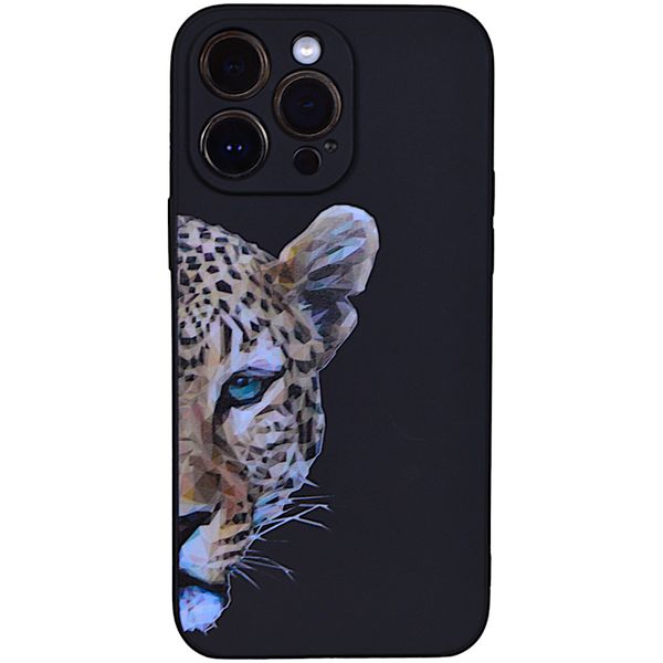 Black - Phone Case with Half Leopard Face - Iphone 14 Pro Max
