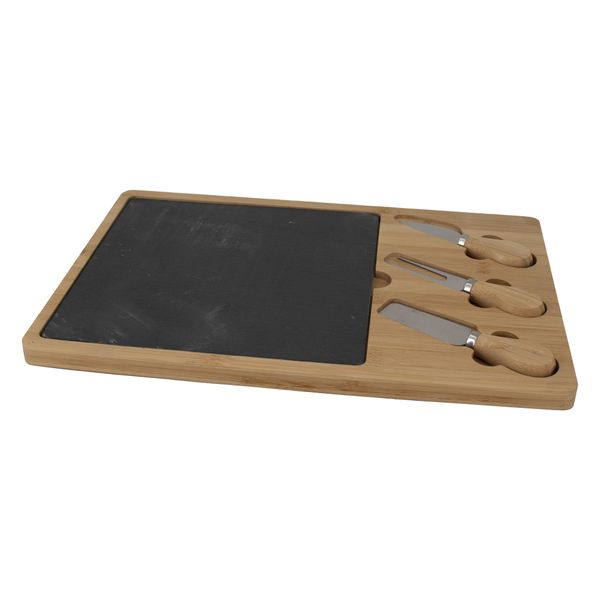 Regent Bamboo Cheese Board With Slate Insert &amp; Cheese Tools, 36X24X1,5cm