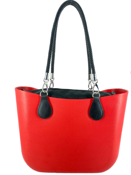Eva Classic Handbag Red, PU Leather Black Inner, Black Handles