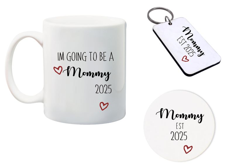 I'm going to be a Mommy Mug, Glass Coaster&amp; Matching keyring gift Combo