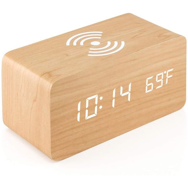 Digital Alarm Clock with Wireless Charger for Smartphone Battery Powered