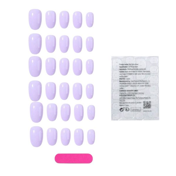 24 Piece Short Oval Glossy Pastel Press-On Nail Set - Purple
