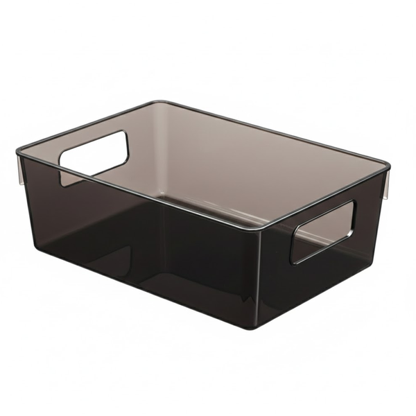 Multipurpose Smoky Storage Bin With Cut-Out Handles - Black 3 Pack