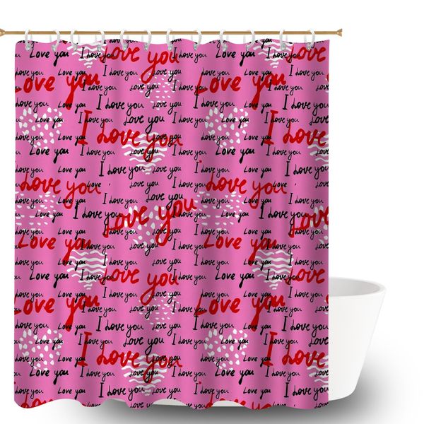 Waterproof Bath Curtain, 180x180cm Heart Print Polyester Shower Curtain