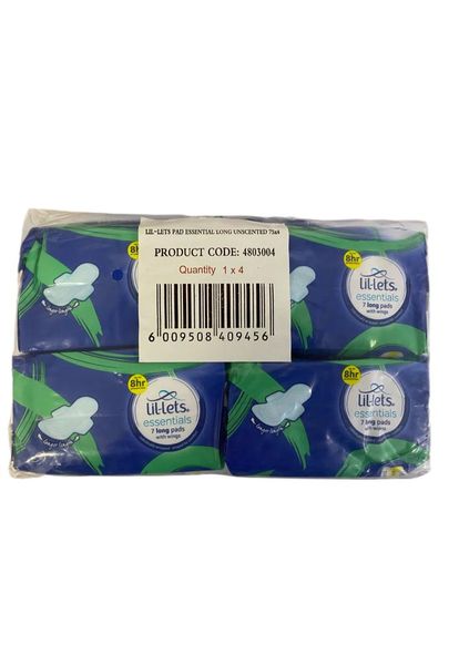 Lil-Lets Pads Essential Long Unscented with Wings 7pads x 4packs.