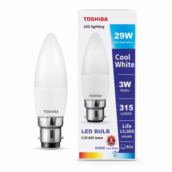 TOSHIBA B22 LED Candle Light Bulb 3W Cool Daylight 6500K - 100pcs