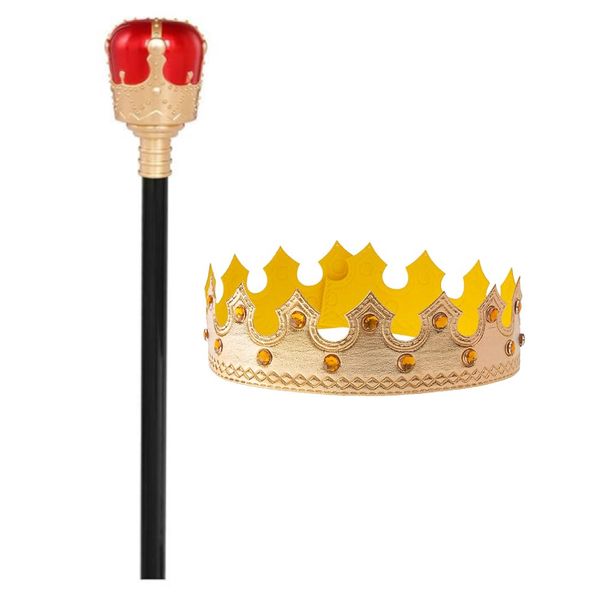 Party Cosplay Gold Jewel-Encrusted Gown &amp; Red Scepter For Costume Event