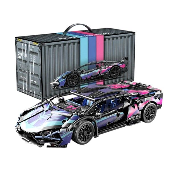 Cyberpunk Supercar Building Block Set with Container Box - Black - 1314-Piece