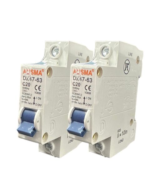 2 x AUSMA Din Rail Circuit Breaker - 1P 20A