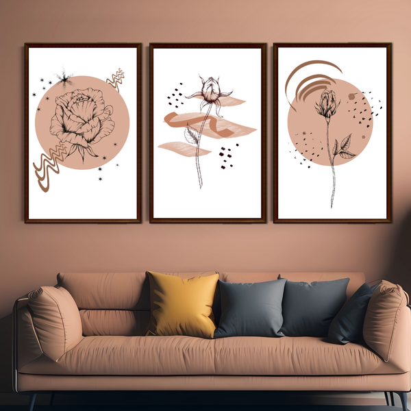 Set of 3 Wall Art Decor Print - A3 Size - Earth Tone Rose (Unframed)