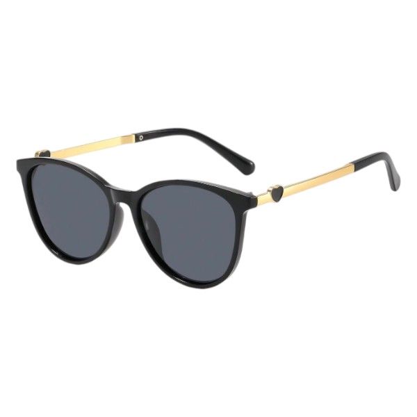 Classic Round Sunglasses With Metal Temples - Black &amp; Gold