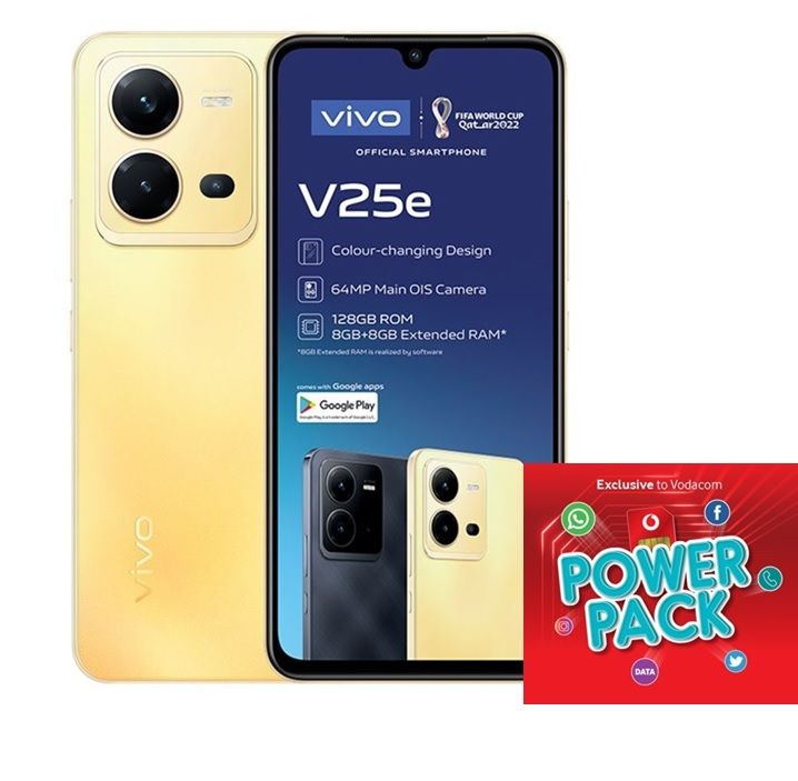 VIVO V25e 128GB LTE Dual Sim - Sunrise Gold + Vodacom Sim Card Pack