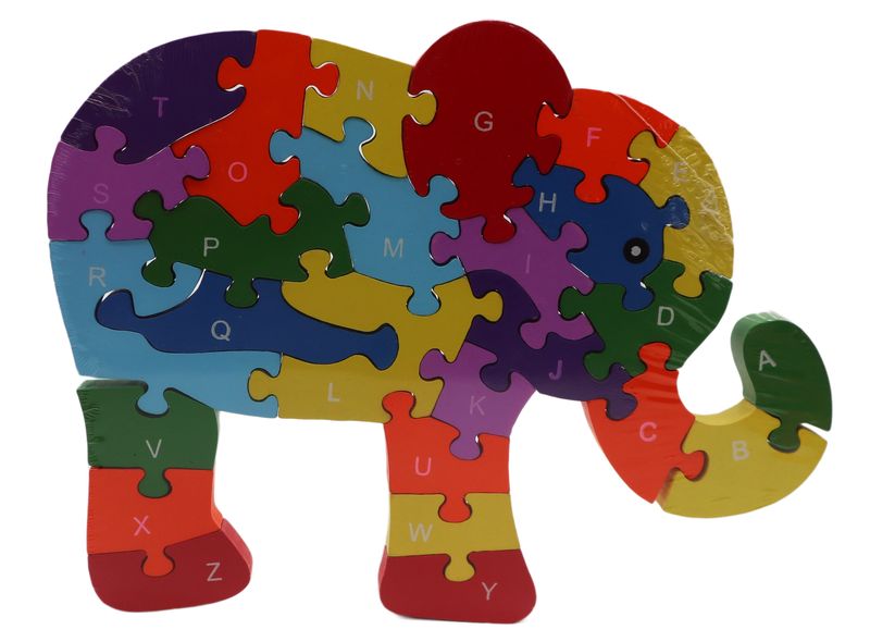 Double Sided 26 Piece Alphabet &amp; Number Wooden Elephant Puzzle