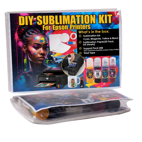 DIY Sublimation Starter Kit - Epson Inks, A4 Tranfer Paper, Tape &amp; Guide