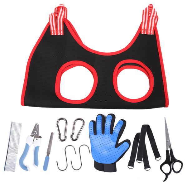 12 Piece Pet Grooming Hammock Set with Nail Clippers for Dogs and Cats