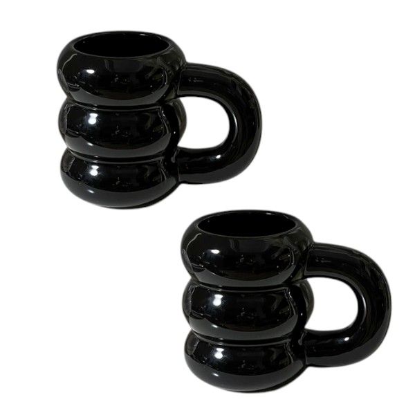 2 Pack Chubby Ceramic Mug Nordic Creative Water Cup Large Capacity - Black