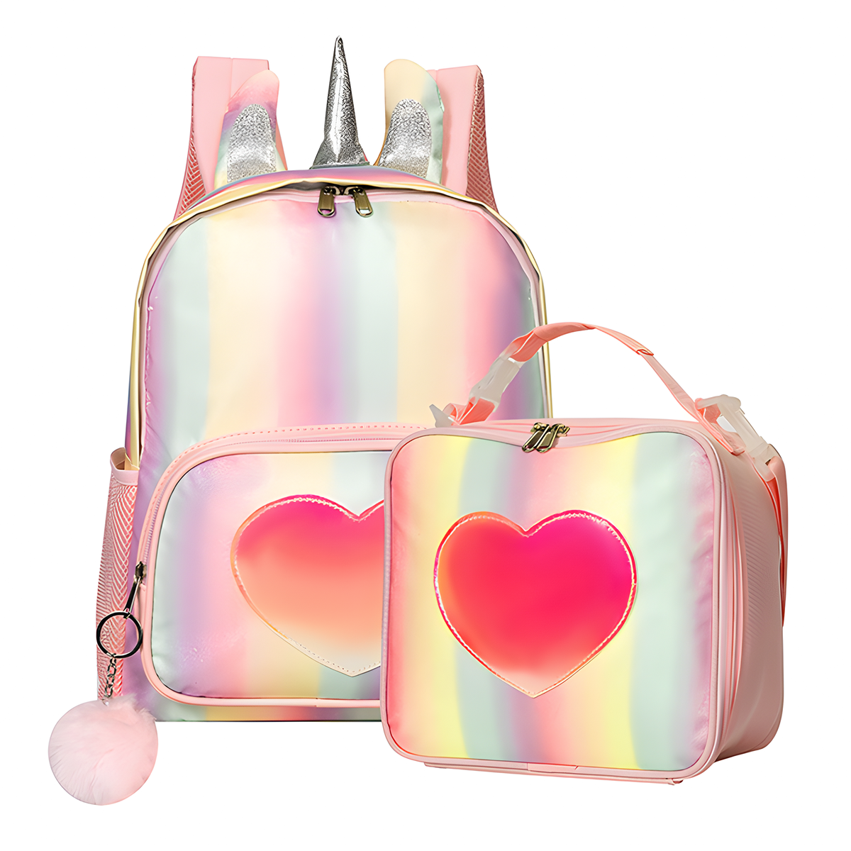 2 PCS Kid Bookbag Girls Insulated Lunch Bag Preschool Picnic Trip Backpack