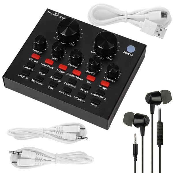 Live Streaming Adjustable Audio Sound Card With Sound Effects &amp; Headphone