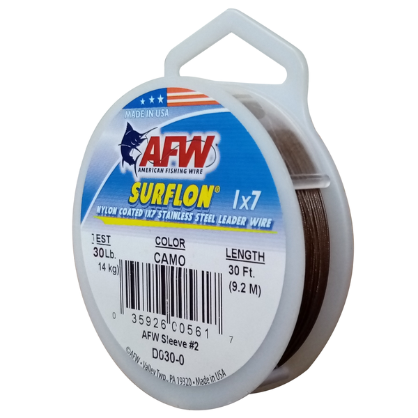 American Fishing Wire Surflon Camo Brown Leader Wire 14Kg/30Lb