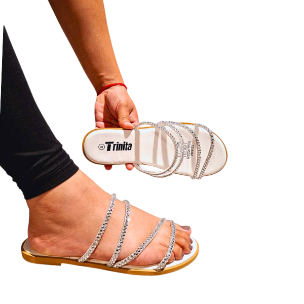 Trinita Ladies Slip On Sandals with Rhinestone Straps Detail