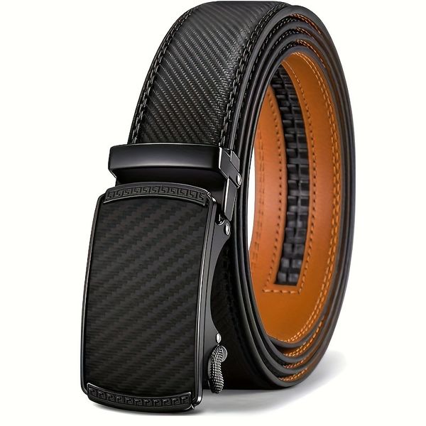 Men's Belt Leather Ratchet Dress Casual Every Day with Adjustable - Black
