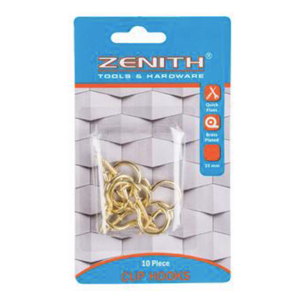 Brass Cup Hooks 25mm - Pack Of 4